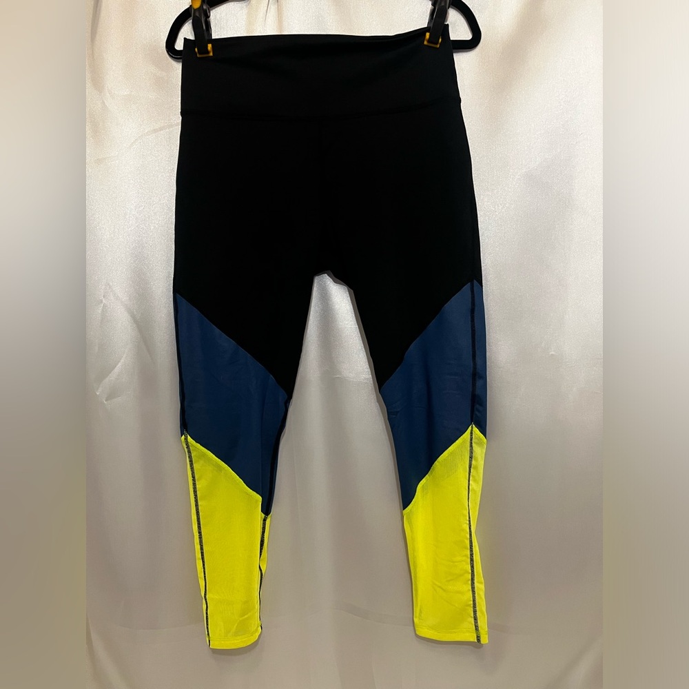 Fabletics Power Hold leggings, Black/Navy/Lime, Size L, worn once
